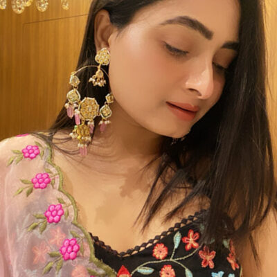 Gold Plated Embellished Kundan Bead Earrings