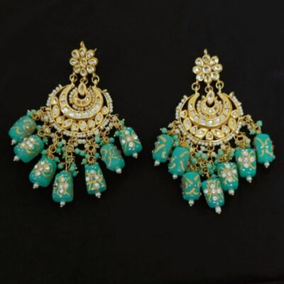 Gold Plated Embellished Kundan Bead Earrings