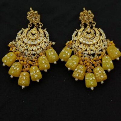 Gold Plated Embellished Kundan Bead Earrings