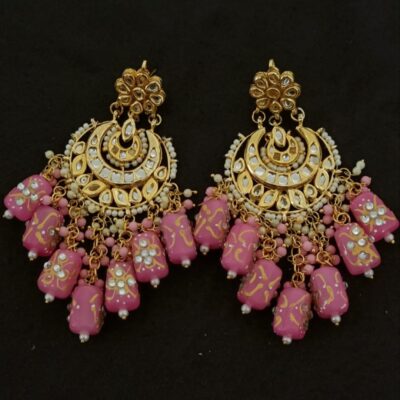 Gold Plated Embellished Kundan Bead Earrings