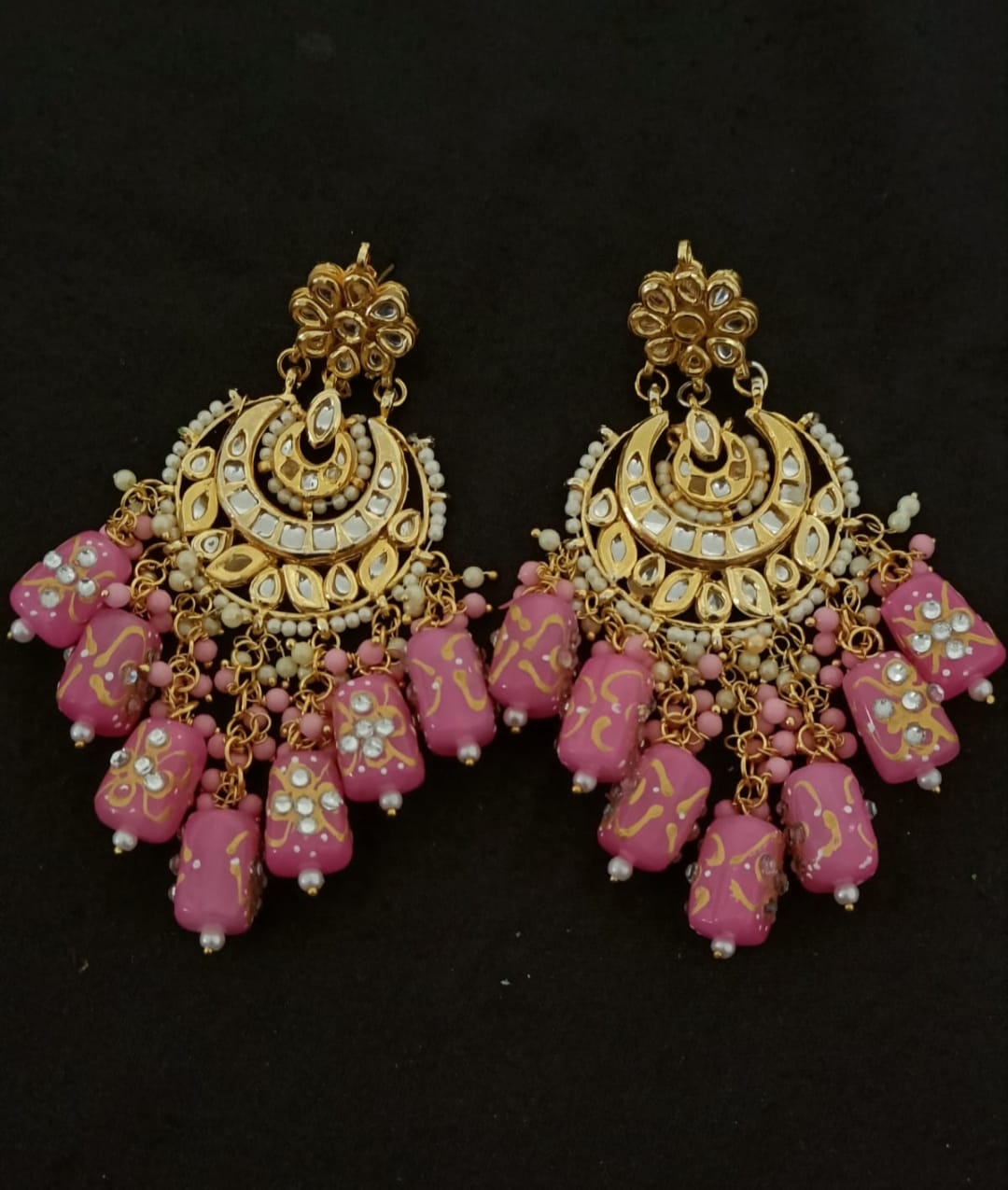 Gold Plated Embellished Kundan Bead Earrings