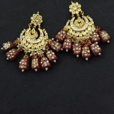 Gold Plated Embellished Kundan Bead Earrings