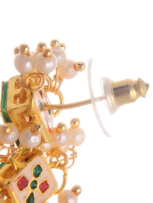 Gold Plated Traditional Jadau Kundan Earrings - Image 3