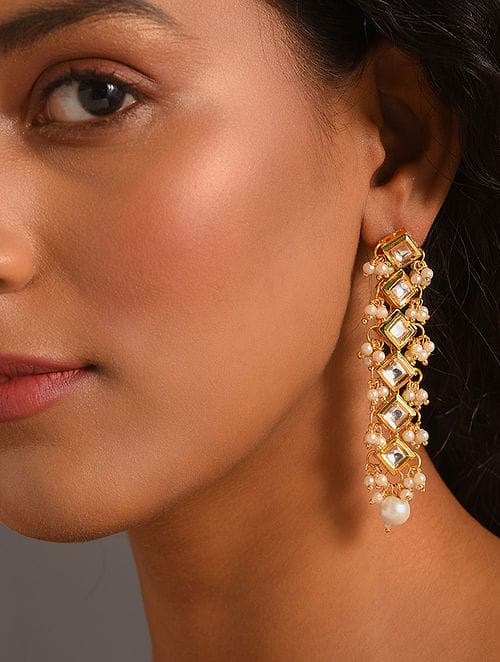 Gold Plated Traditional Jadau Kundan Earrings
