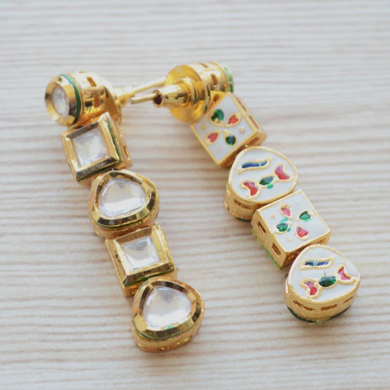 Gold Plated Traditional Jadau Kundan Earrings - Image 2