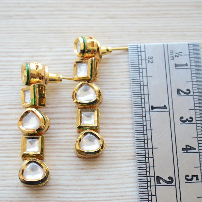 Gold Plated Traditional Jadau Kundan Earrings - Image 3