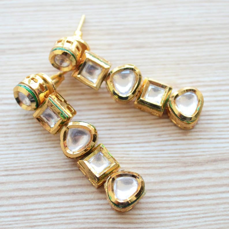 Gold Plated Traditional Jadau Kundan Earrings - Image 4