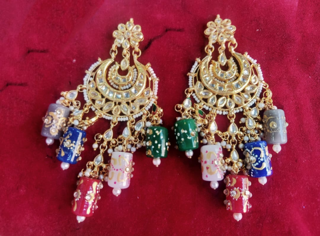 Gold Plated Traditional Jadau Kundan Earrings - Image 2