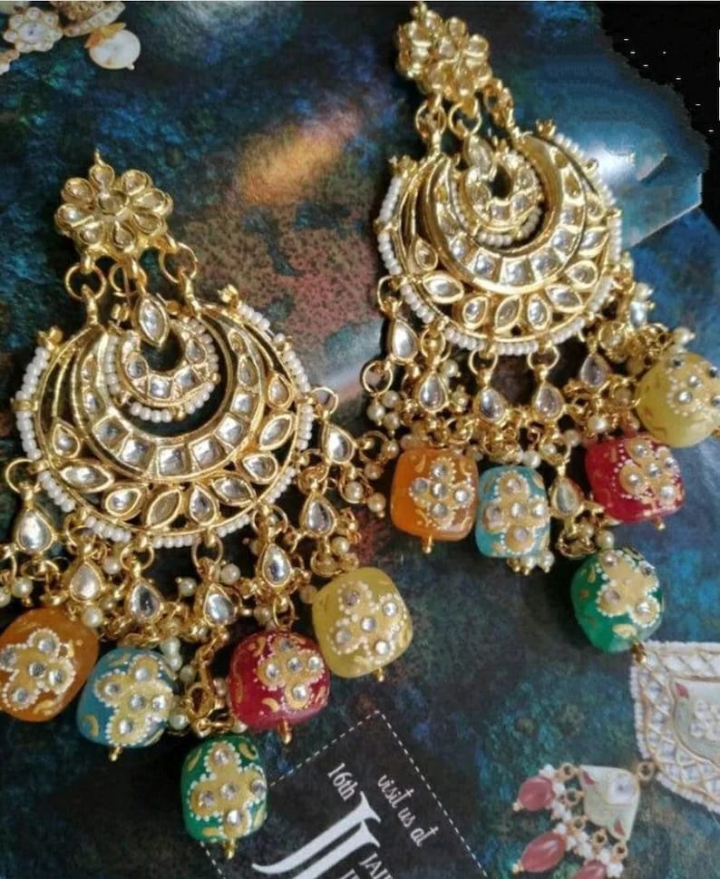 Gold Plated Traditional Jadau Kundan Earrings