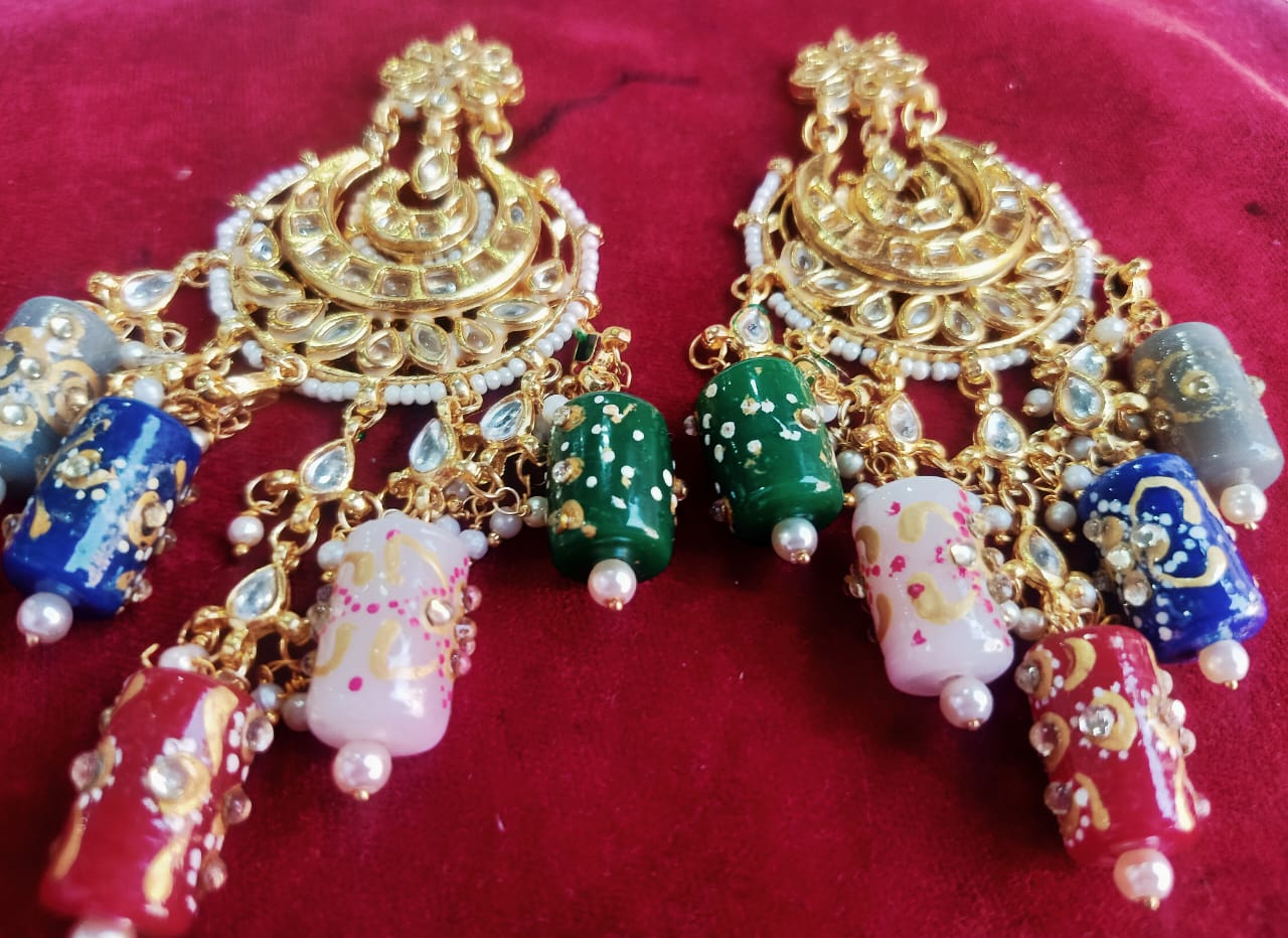 Gold Plated Traditional Jadau Kundan Earrings - Image 3