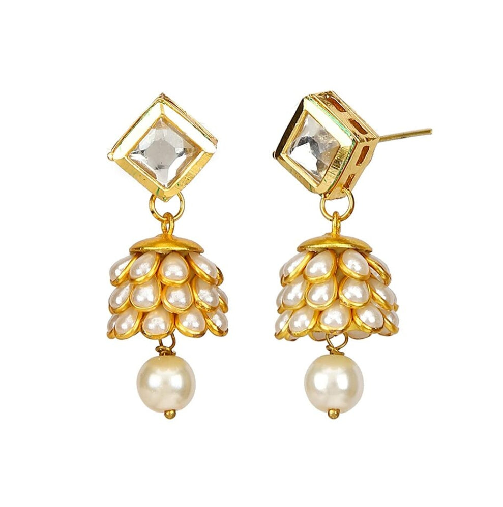 Gold Plated Traditional Jadau Kundan Earrings - Image 2