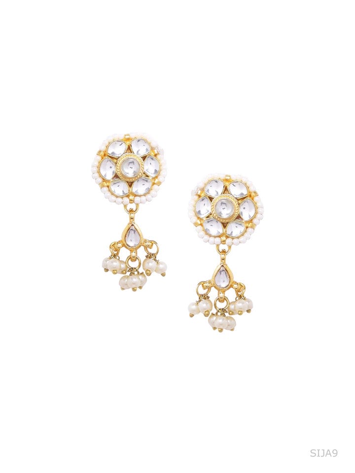 Gold Plated Traditional Jadau Kundan Earrings - Image 3