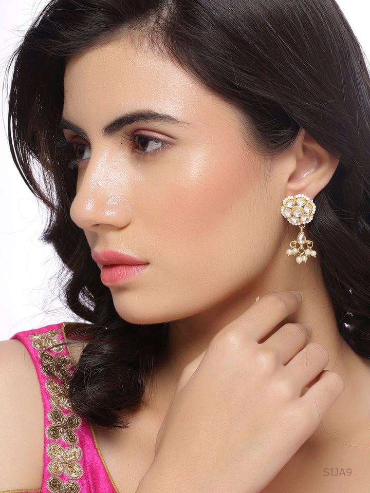 Gold Plated Traditional Jadau Kundan Earrings - Image 2
