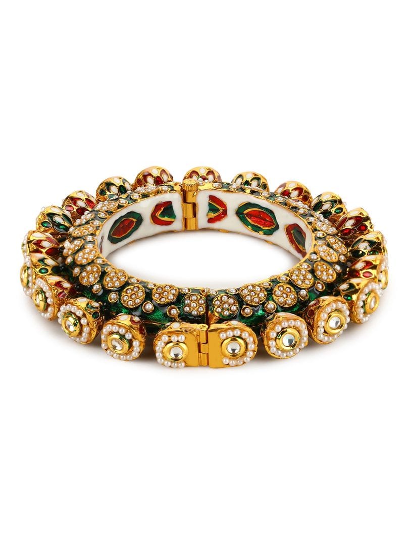 Beautiful Rajwadi Jadau Kundan Bangle Kada - Image 4