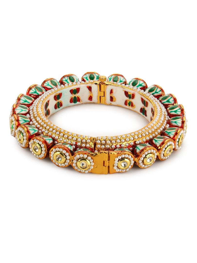 Beautiful Rajwadi Jadau Kundan Bangle Kada - Image 4