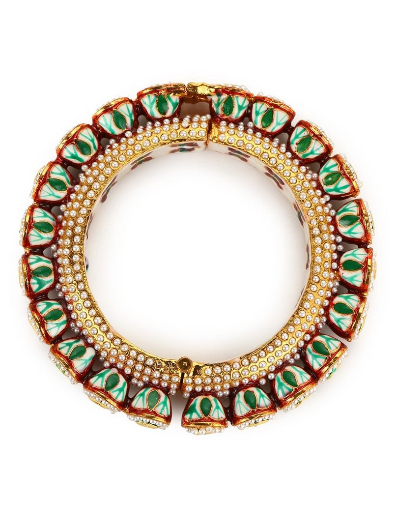 Beautiful Rajwadi Jadau Kundan Bangle Kada - Image 5