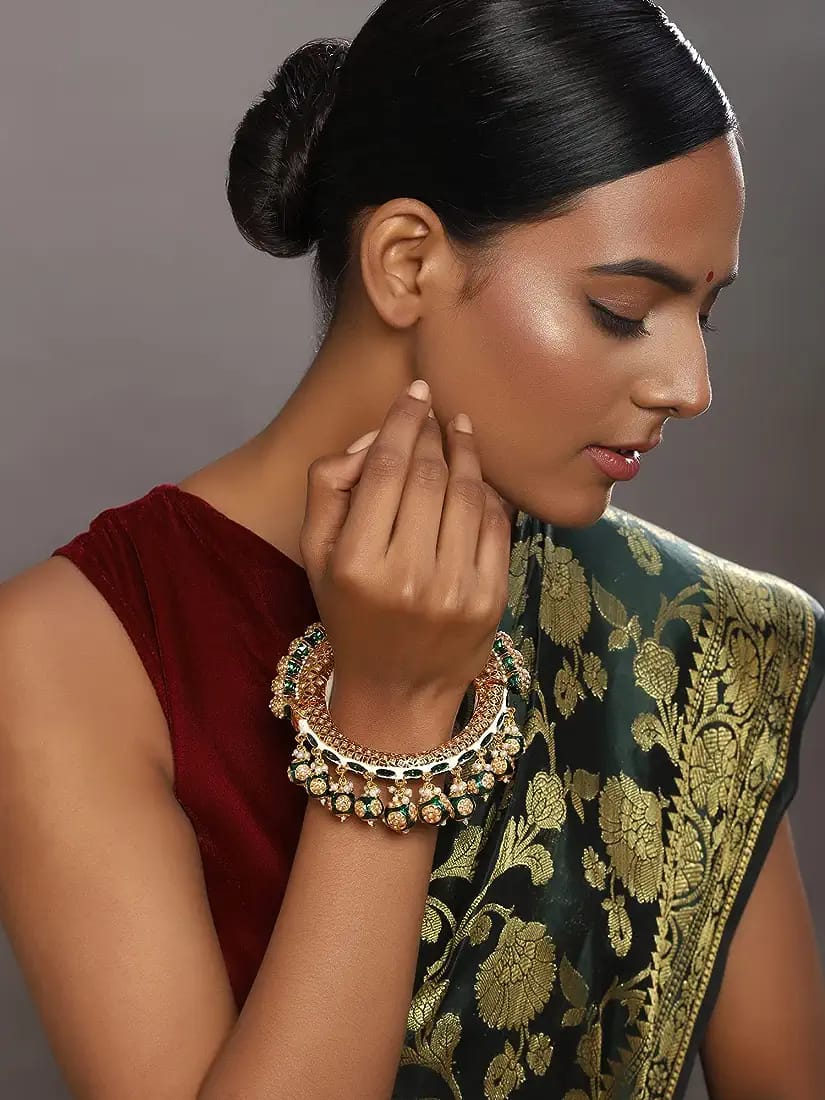 Beautiful Rajwadi Jadau Kundan Bangle Kada - Image 2