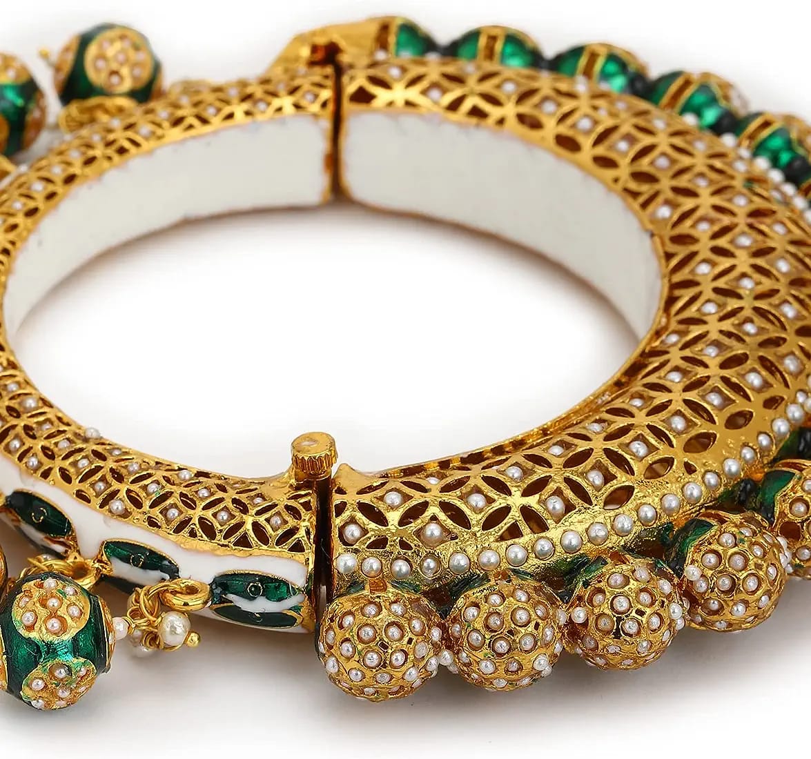 Beautiful Rajwadi Jadau Kundan Bangle Kada - Image 4