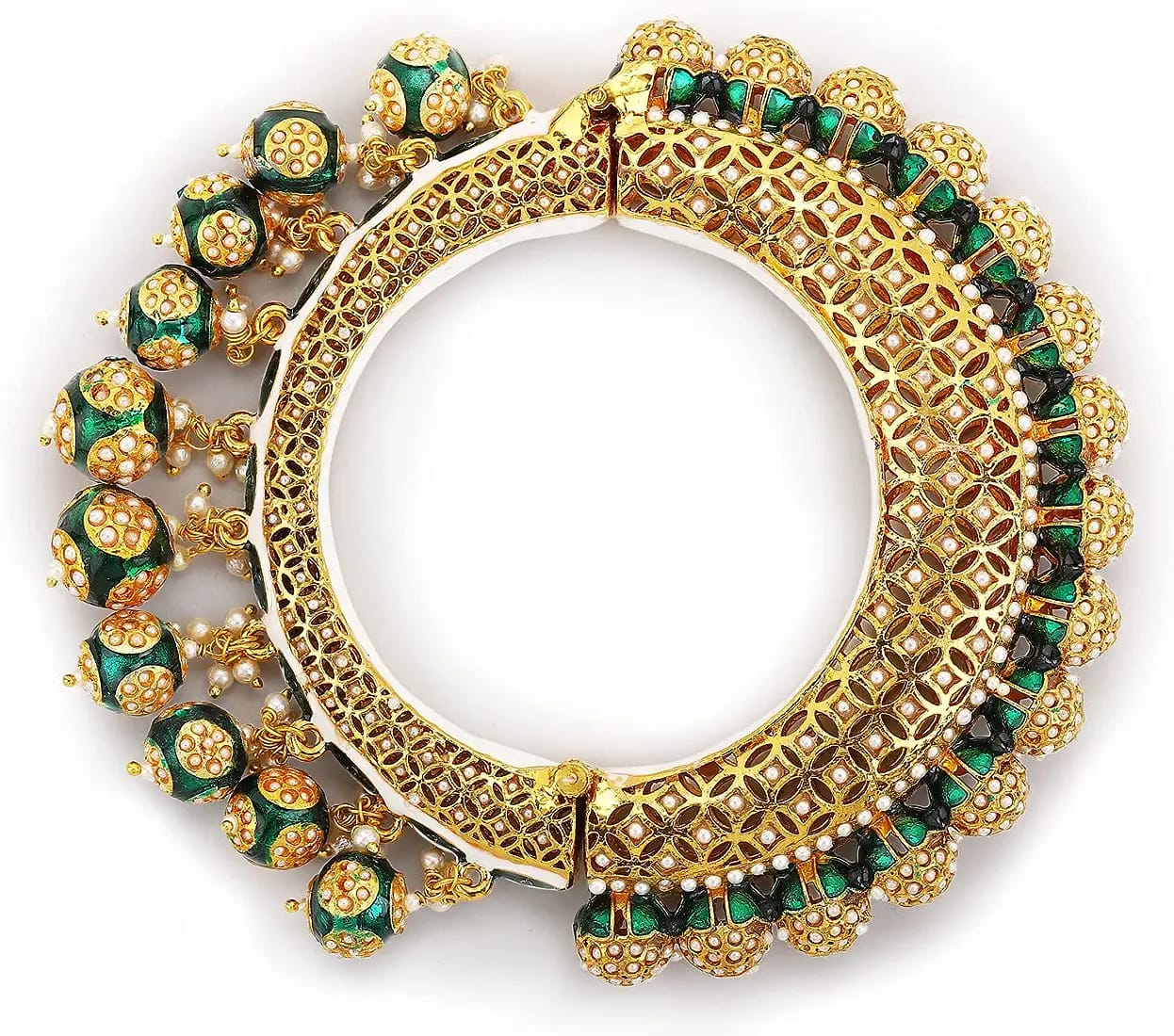Beautiful Rajwadi Jadau Kundan Bangle Kada - Image 6