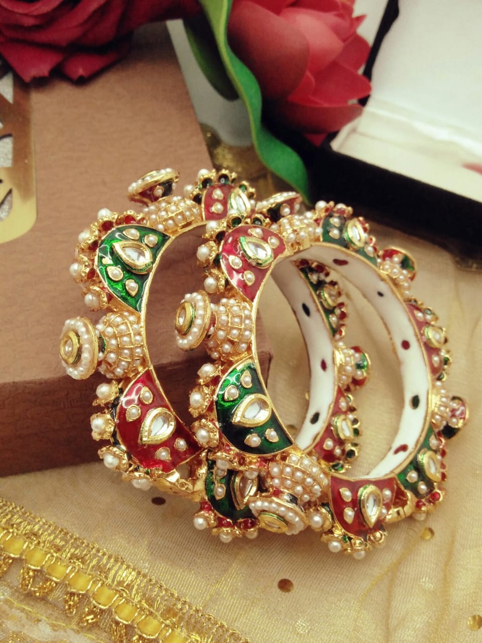 Royal Jadau Rajwadi Kada Bangles with Kundan Stones