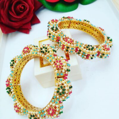 Royal Jadau Rajwadi Kada Bangles with Kundan Stones