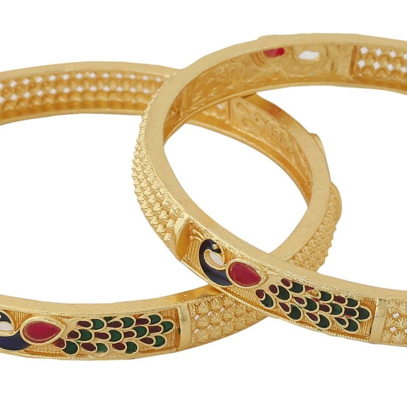 Set of 2 Gold-Plated Peacock Design Enameled Handcrafted Bangles - Image 4