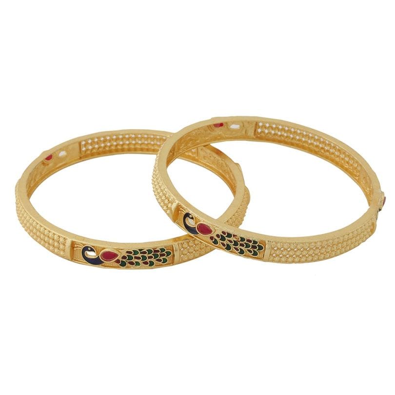 Set of 2 Gold-Plated Peacock Design Enameled Handcrafted Bangles - Image 3