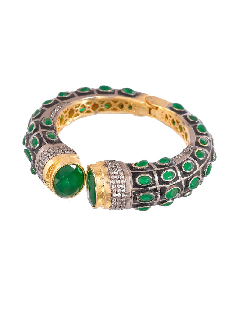Gold Rodium Polish Green Openable Polki Bracelet Bangle (Pack Of 1) - Image 3
