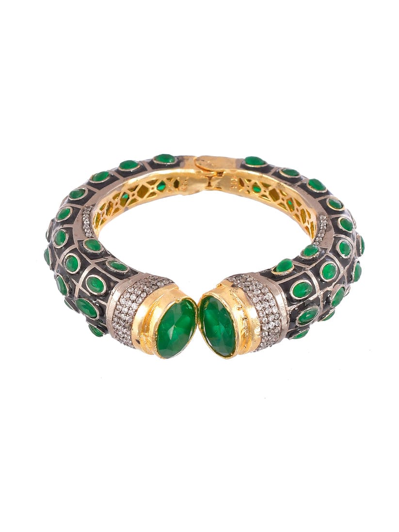 Gold Rodium Polish Green Openable Polki Bracelet Bangle (Pack Of 1) - Image 4