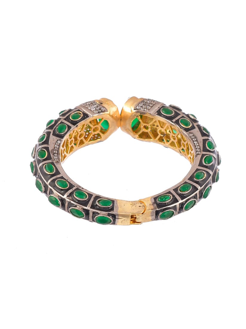 Gold Rodium Polish Green Openable Polki Bracelet Bangle (Pack Of 1) - Image 5