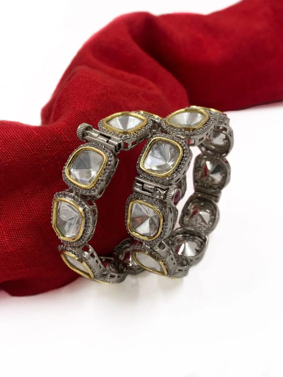 Victorian Two Tone Polki Bangles - Image 6