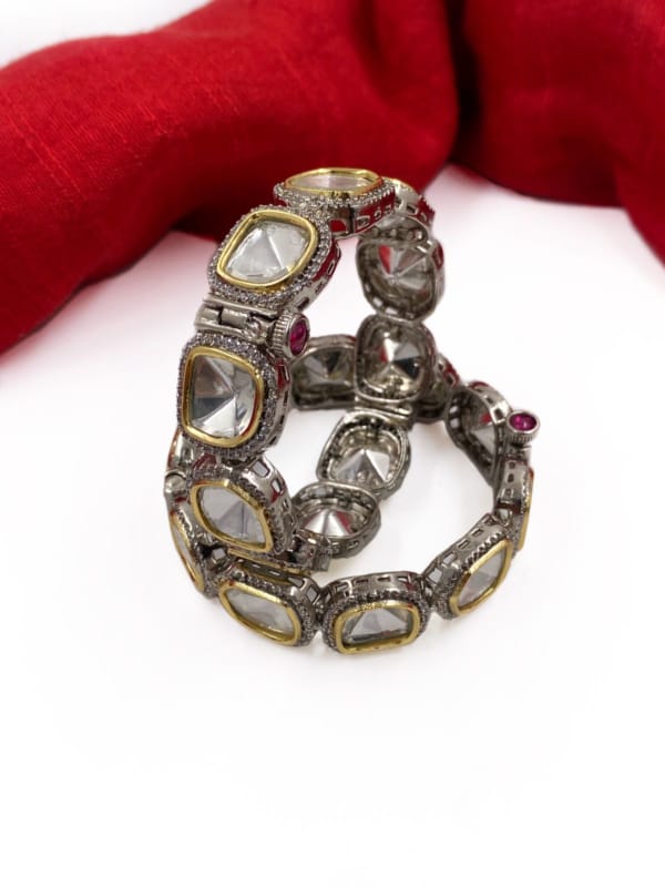Victorian Two Tone Polki Bangles - Image 2