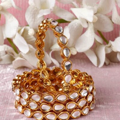 Set of 4 Gold-Plated Kundan-Studded Bangles