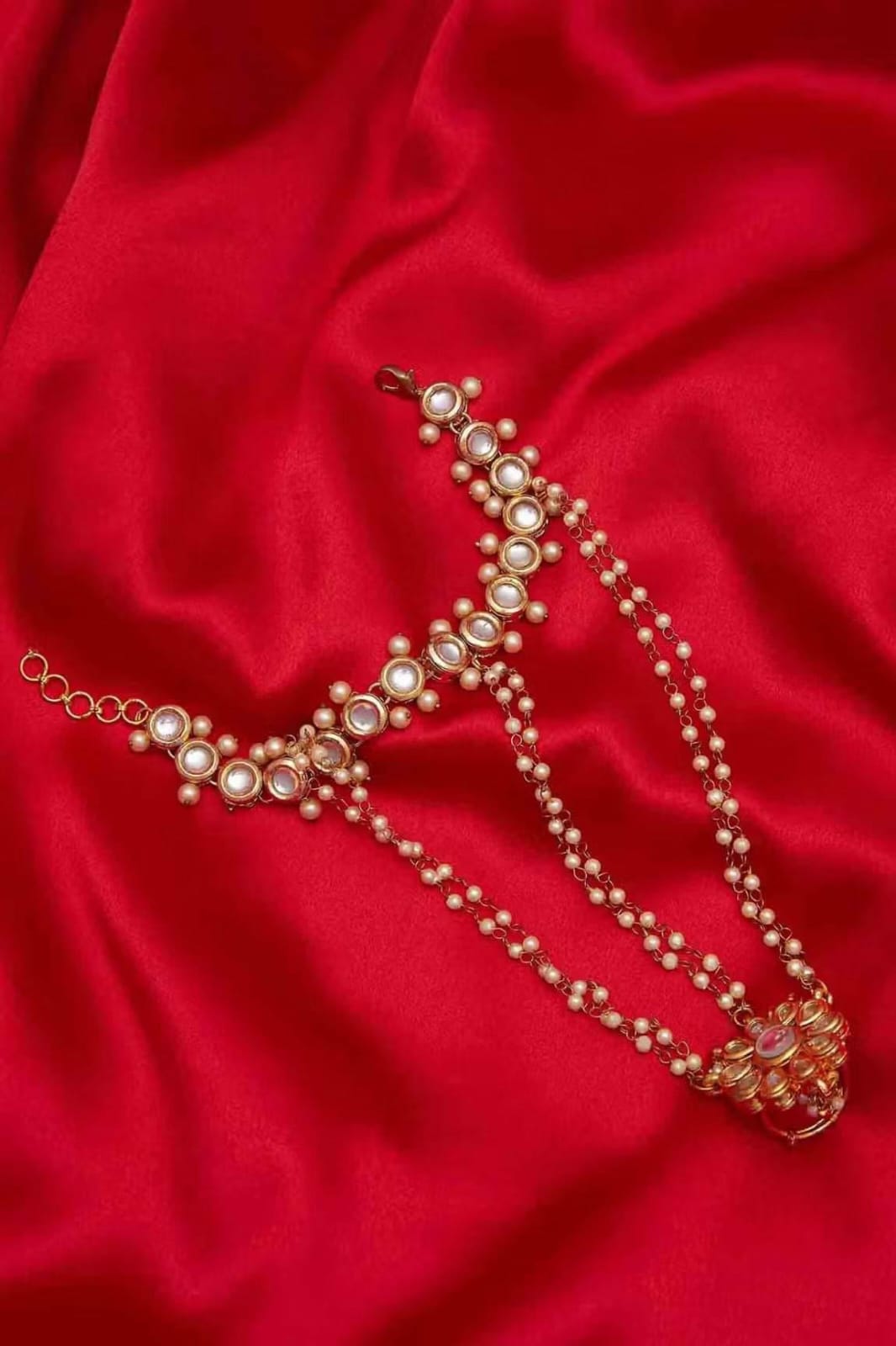 Gold Tone Adjustable Kundan Hathphool (Pack Of 2)