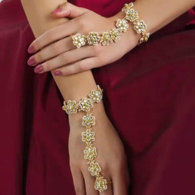 Gold Tone Adjustable Kundan Hathphool (Pack Of 2)