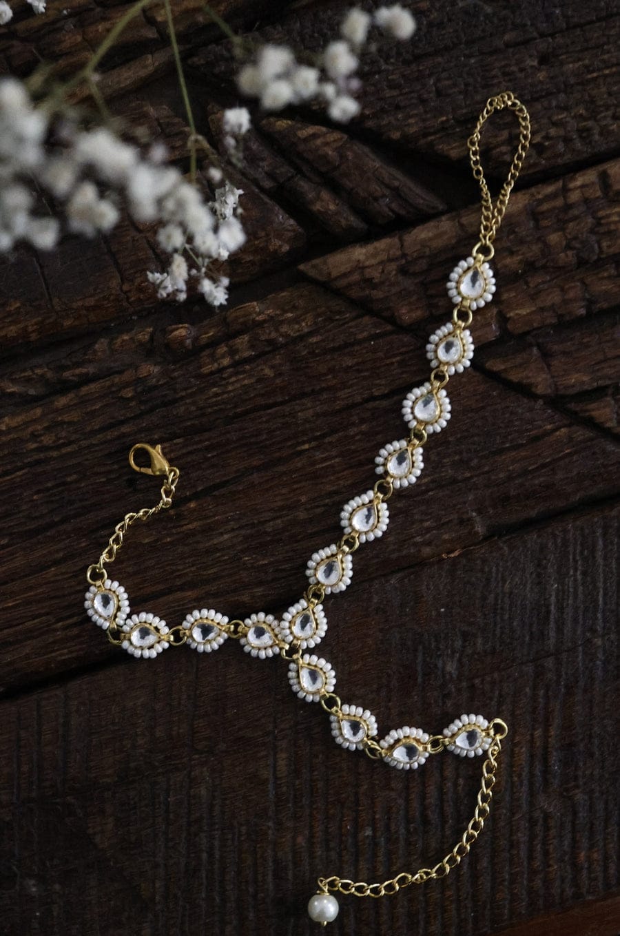 Gold Tone Adjustable Kundan Hathphool (Pack Of 2)