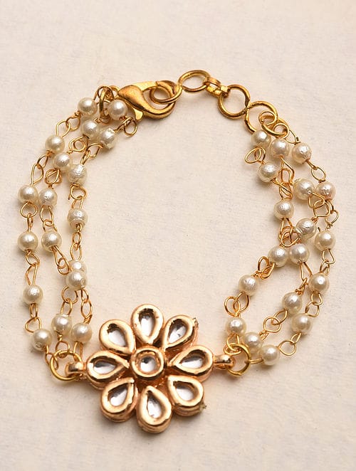 Gold Tone Adjustable Kundan Braclet - Image 2