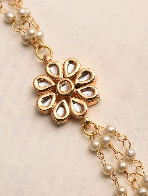 Gold Tone Adjustable Kundan Braclet - Image 3