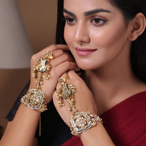Beaded Kundan Hathphool (Pack Of 2)