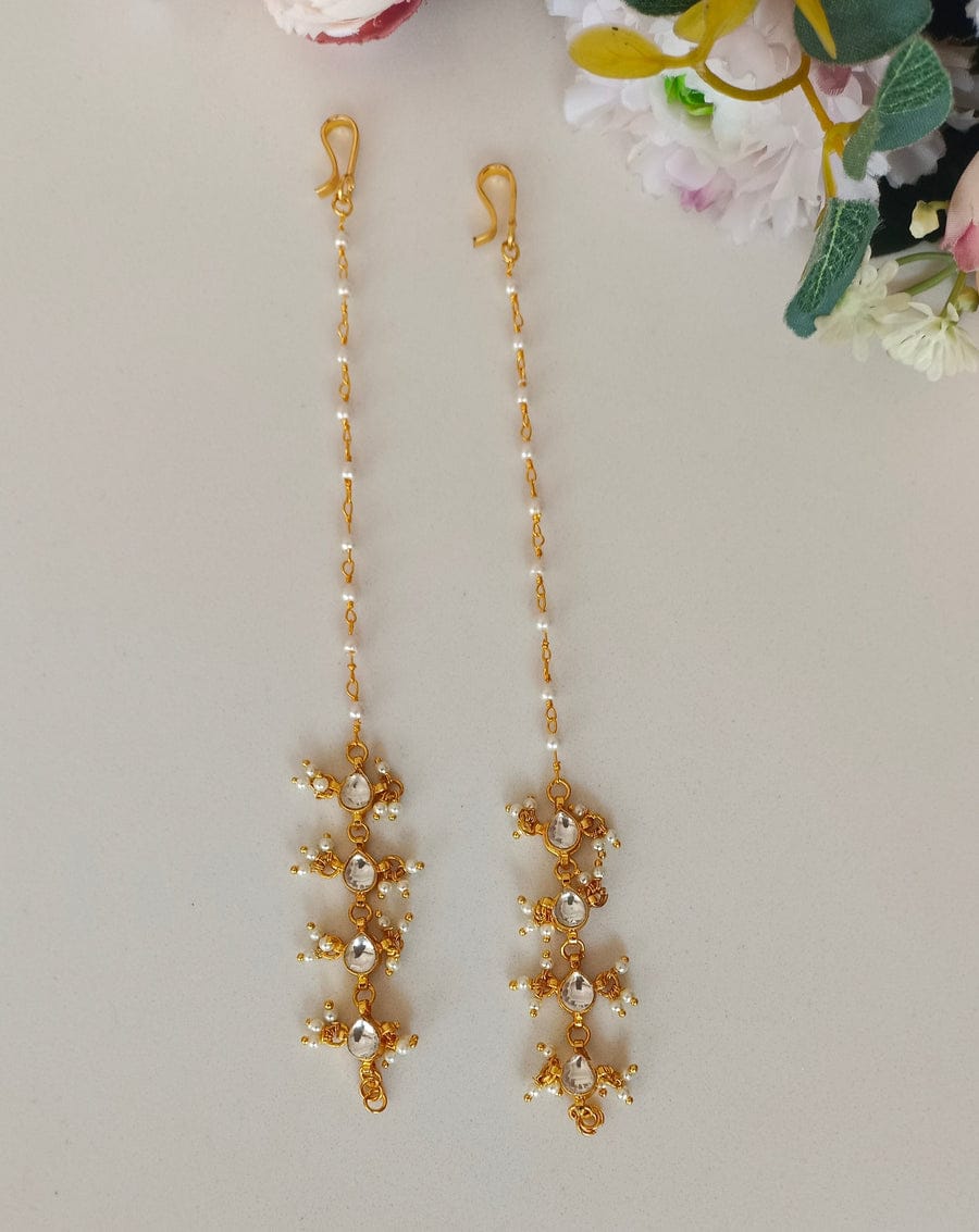 Gold Finish Kundan Ear Chain - Image 2