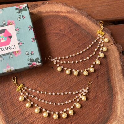 Gold Finish Pearl Drop Ear Chain