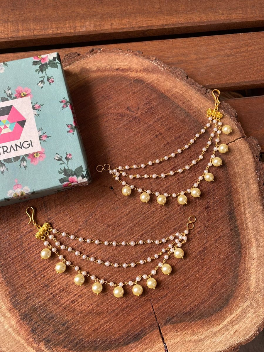Gold Finish Pearl Drop Ear Chain