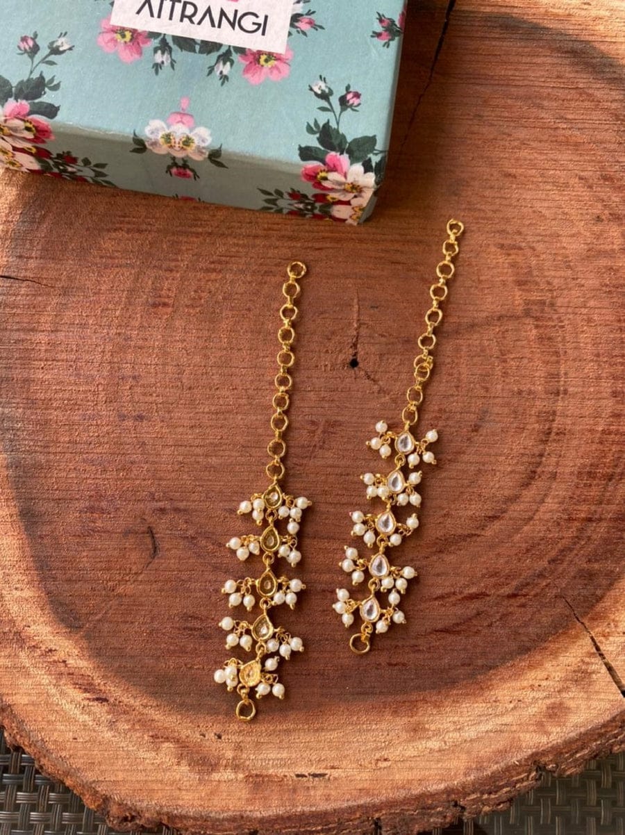 Gold Finish Kundan Polki Ear Chain