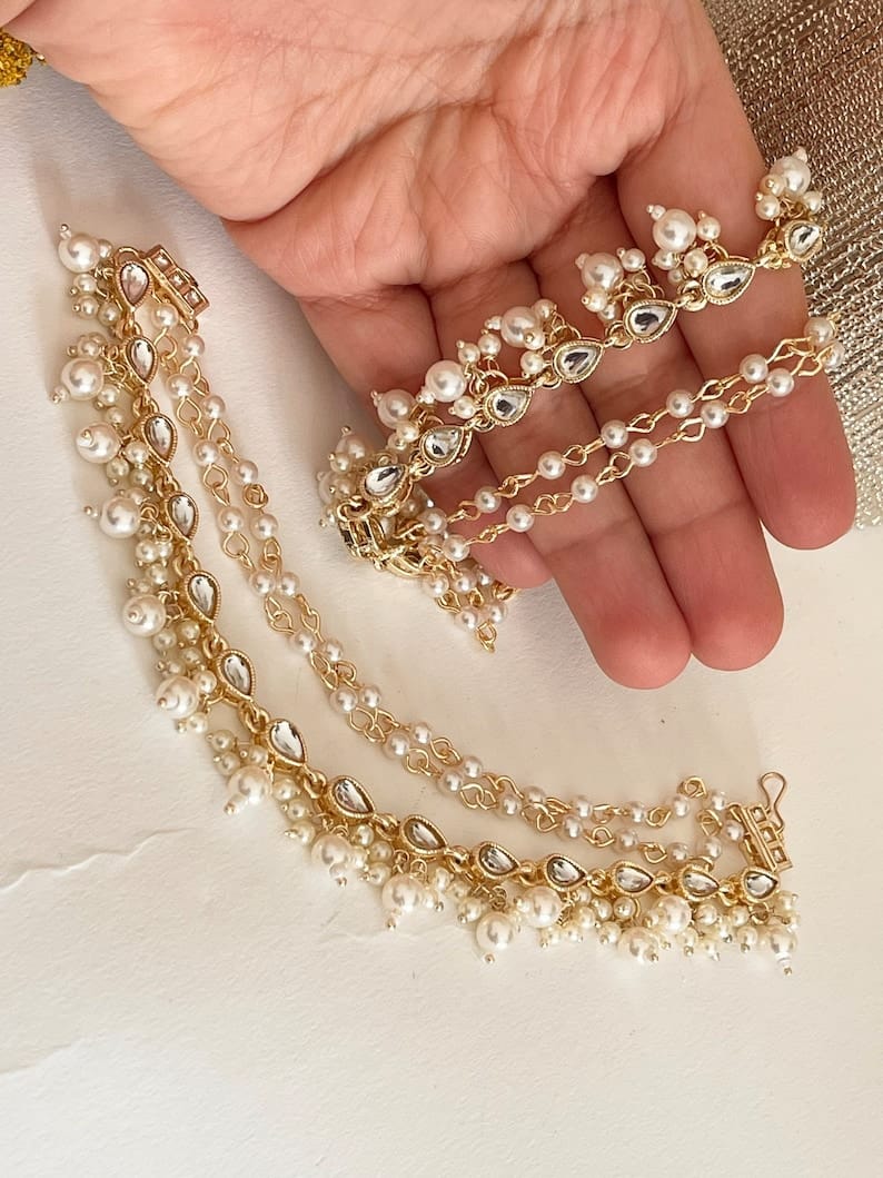 Kundan Polki Ear Chain - Image 2