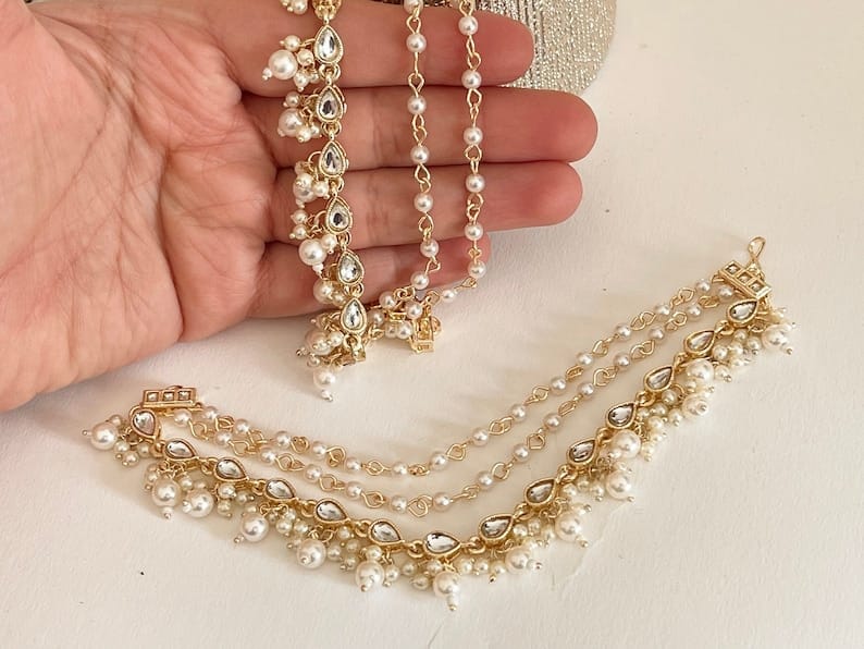 Kundan Polki Ear Chain - Image 3