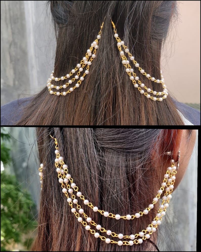 White Pearl Ear Chain