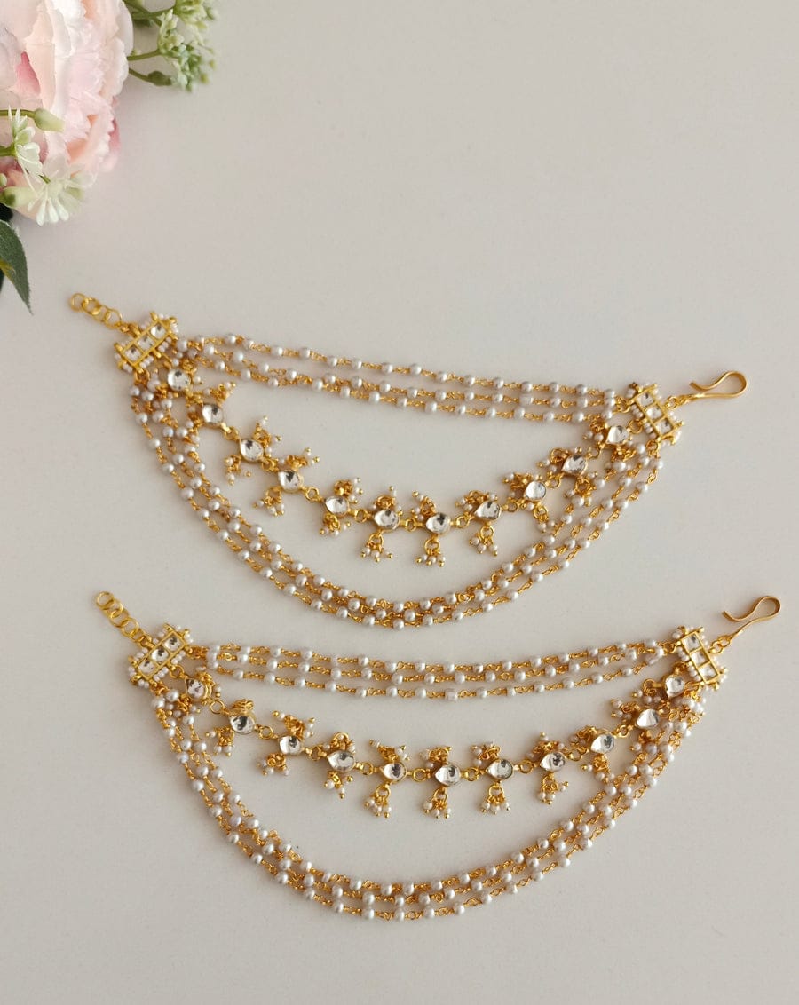 Kundan & Peral Ear Chain (Set Of 2) - Image 2