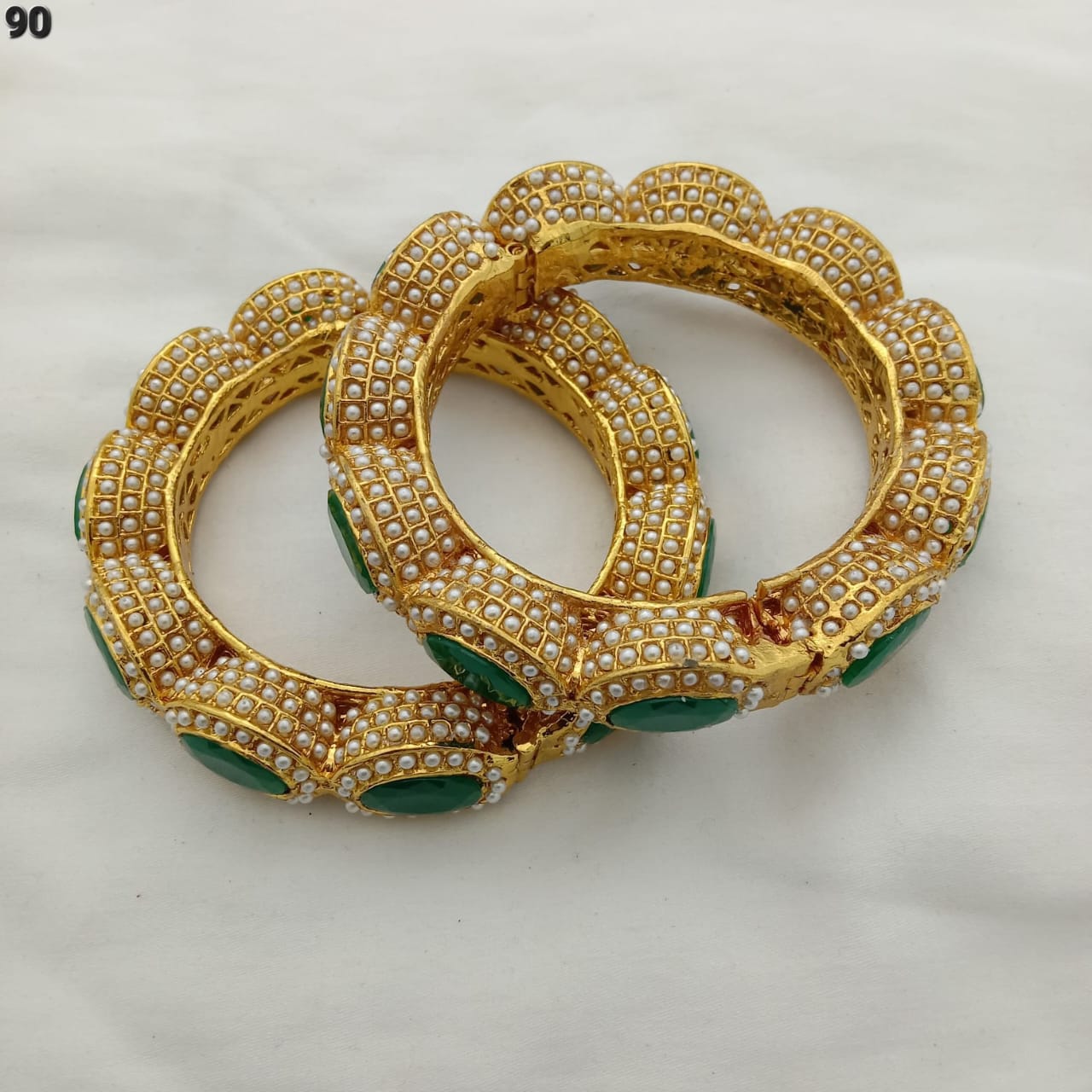 Gold Plated Bangle With Pearls