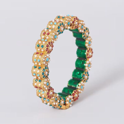Gold Plated Bangle With Pearls