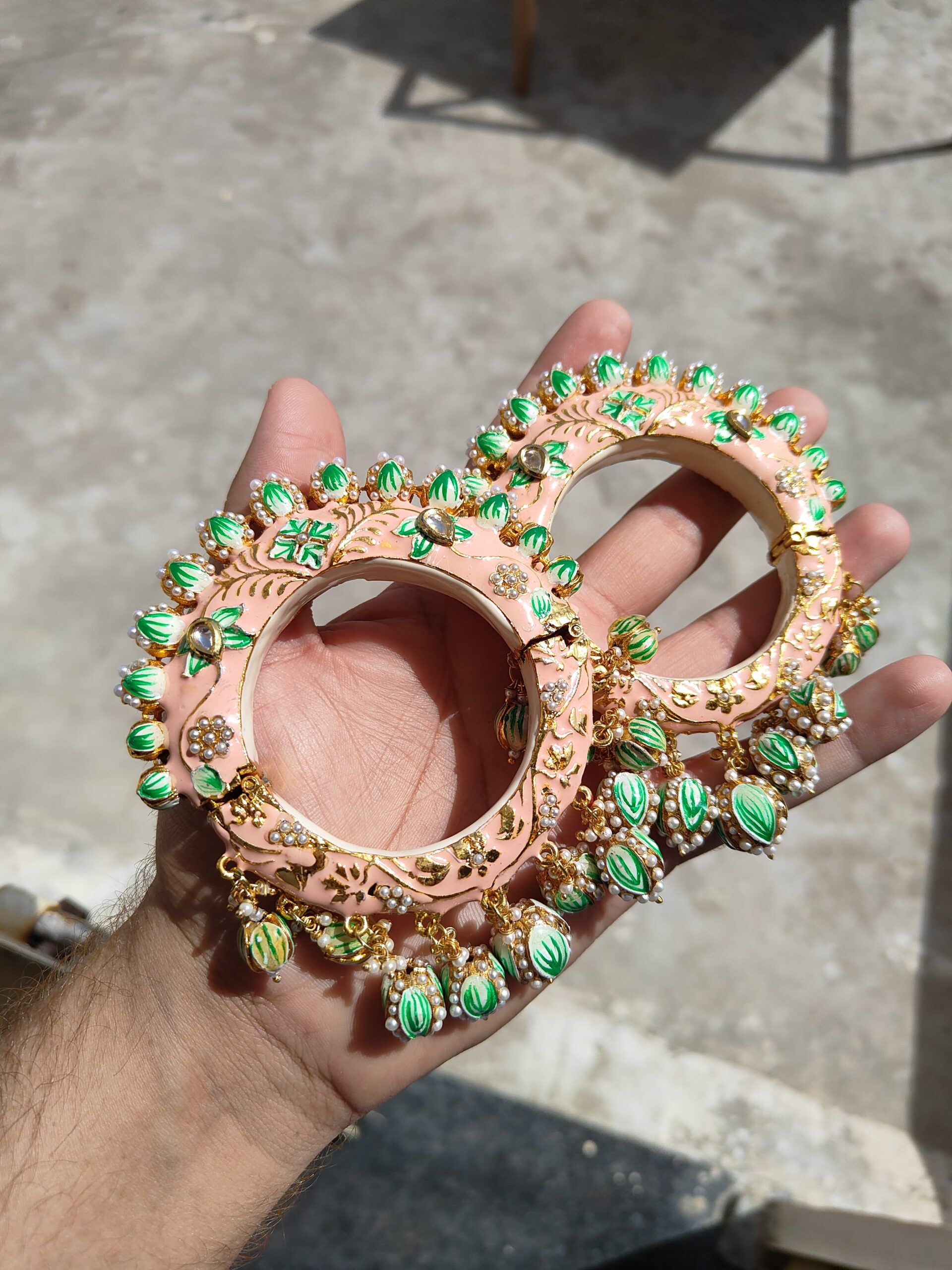 Traditional Multi Colour Beads Gold Plated Bangles - Image 6